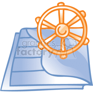   The clipart image features a stack of blue folders which seem to represent documents or files, something you might find in a business or office setting. On top of these folders is a ship