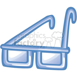   The image is a simple clipart or illustration of a pair of 3D glasses. They are depicted in a stylized manner with a blue outline and some shading to give a sense of three-dimensionality, highlighting the eyeglasses