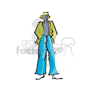 Abstract of Person in Green Jacket and Blue Pants