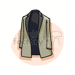 Clipart image of a beige jacket with a black inner lining, isolated on a light peach background.