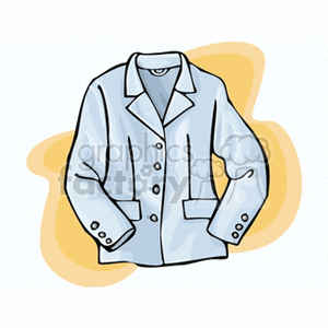 Illustration of a white coat with buttons and pockets, set against a yellow abstract background.