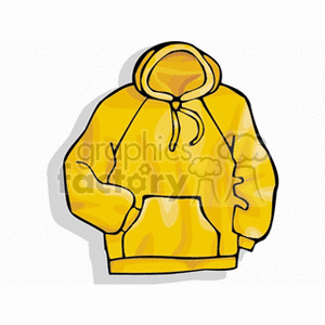 This clipart image features a yellow hoodie with a front pocket and drawstring hood.