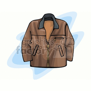 Clipart image of a brown jacket with front pockets and a zipper.