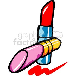 A colorful clipart image of two lipsticks, one with a red shade and the other with a pink shade, with a smudge of red lipstick beneath them.