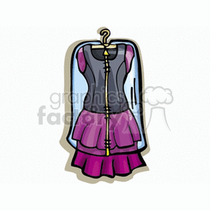 A clipart image of a dress on a hanger enclosed in a garment bag.