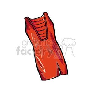 A clipart image of a sleeveless red dress with a unique striped neckline design.