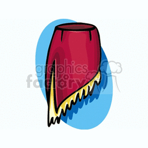 A vector clipart image of a red skirt with a yellow lining on a blue background.