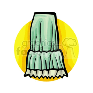Clipart image of a green skirt with multiple layers against a yellow circle background.