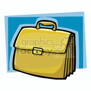 Clipart image of a yellow briefcase with a handle, set against a blue background.