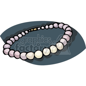 An illustration of a pearl necklace with alternating pink and white pearls, depicted on a blue background.