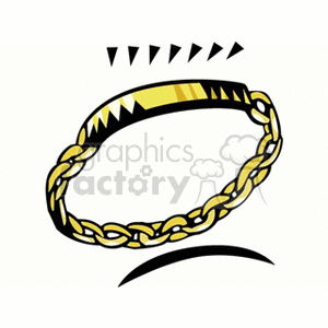 A clipart image of a golden chain bracelet with a solid band and interlocked chain links. The bracelet appears shiny with a stylized design and black accents.