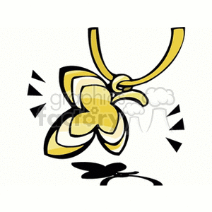 Clipart image of a yellow 3-leaf clover pendant on a string or necklace with black accents.