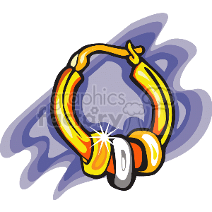   The image is a clipart representation of a shiny gold hoop earring with a pendant. The earring is accented by a gleaming highlight which suggests that it