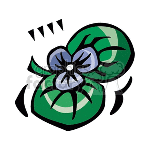 Clipart image of a stylized piece of jewelry, colorful blue and green flower with black and white accents