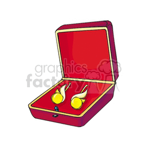 Clipart of a pair of gold earrings in a red jewelry gift box.