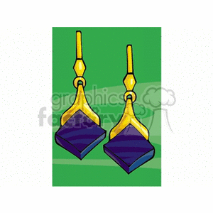 Illustration of gold dangle earrings with blue square gemstones.