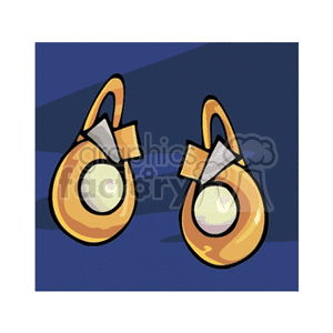 Illustration of gold hoop earrings with white pearls and geometric accents.