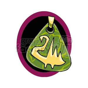 A clipart image of a gold pendant with a swan design, set against a green and purple background.