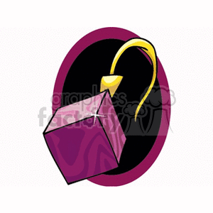 Clipart image of a gold earring with a purple gemstone in a modern design.