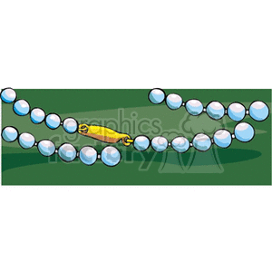 Clipart image of a pearl necklace with a gold clasp on a green background.