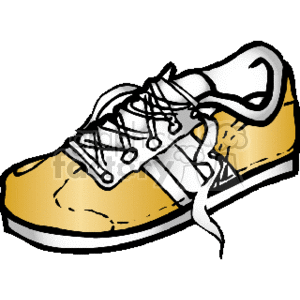The image features a clipart of a single sneaker. It appears to be a low-top, lace-up athletic shoe with a light brown or tan upper and white laces. The shoe has a white sole and distinct stitching details.