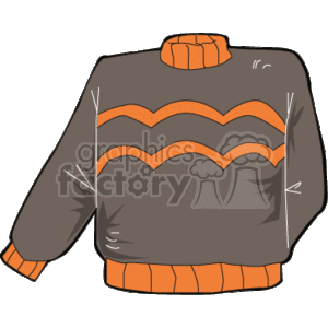 The clipart image depicts a winter sweater. The sweater is designed with a turtleneck collar and has a pattern of wavy horizontal stripes in a contrasting color. The cuffs and the bottom trim of the sweater appear to be ribbed, suggesting elasticity and snug fit.