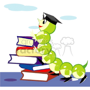 Cartoon Bookworm Climbing Books for Education