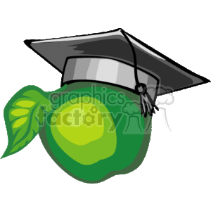 mortarboard on a green apple