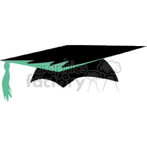 The image is a simple clipart of a black graduation cap, also known as a mortarboard, with a tassel hanging off to one side. The tassel appears to be a teal or greenish color.