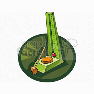 Clipart image of a high striker carnival game featuring a mallet and a measuring scale.