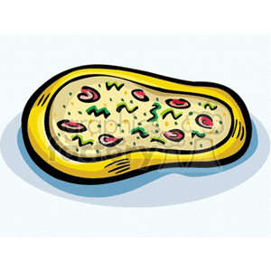 Clipart image of a slice of pizza with various toppings including mushrooms and herbs.