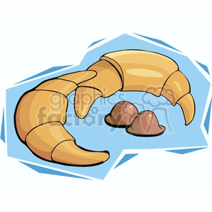 Cartoon illustration of two croissants and chocolate truffles.