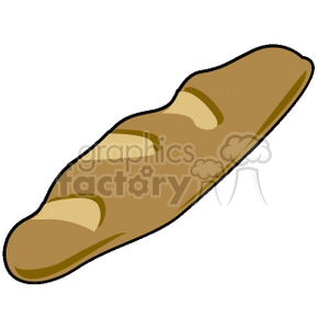 A clipart image of a loaf of bread, specifically a baguette, with outlined details and a simple, cartoonish design.
