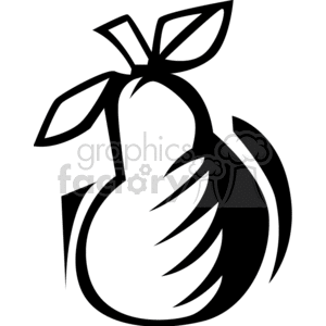 Black and white clipart illustration of a stylized pear with leaves.