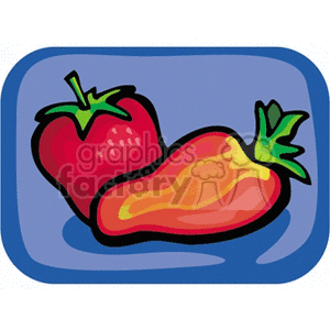 Clipart image of two stylized strawberries against a blue background.