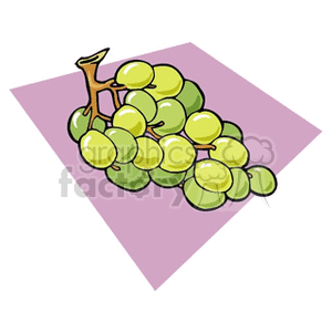 Clipart image of a bunch of green grapes on a purple surface.