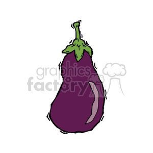 A clipart image of a purple eggplant with a green stem.