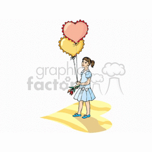 Girl Holding Heart Balloons and Flowers