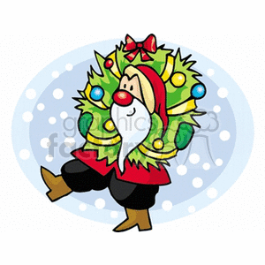 Cartoon Santa with Christmas Wreath