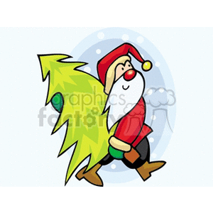 Santa Claus Carrying Christmas Tree