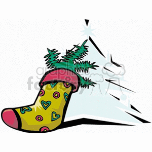 Festive Christmas Stocking with Tree Background