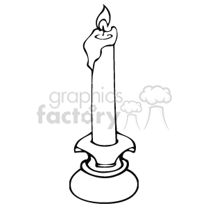 The clipart image depicts a single candle with a lit flame, secured in a simple candle holder. The candle appears to be slightly melted, indicating that it has been burning for some time.