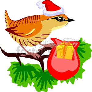 Festive Bird with Santa Hat and Holiday Gift