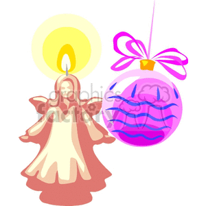 Two Christmas Ornaments One Ball and A Candle That looks Like an Angel