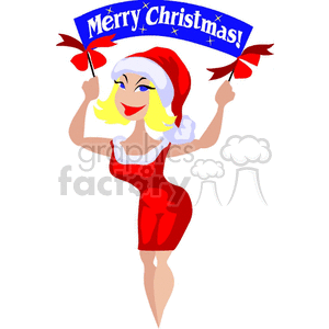 Lady holding a Merry Christmas banner