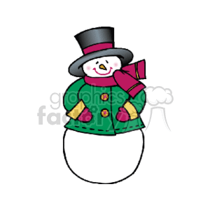 Snowman Wearing a Coat Scarf and a Big Black Hat
