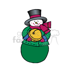 Happy Snowman Holding a Jingle Bell 