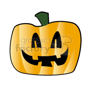 A Halloween jack-o'-lantern with a smiling face.