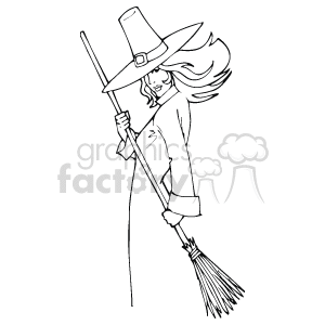   This clipart image features a stylized depiction of a witch associated with Halloween. The witch is holding a broomstick and wearing a wide-brimmed, pointed witch