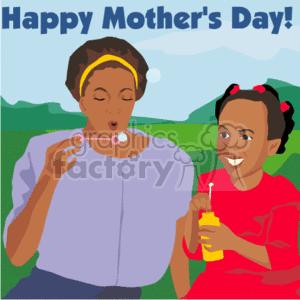 Happy Mother's Day Celebration with African American Mom and Child